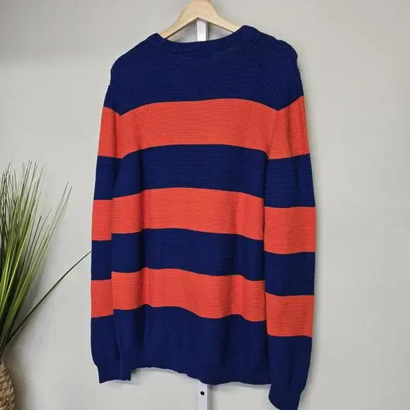 Piombo Men's Crew Neck‎ Sweater Blue and Orange Striped XL - Picture 3 of 3